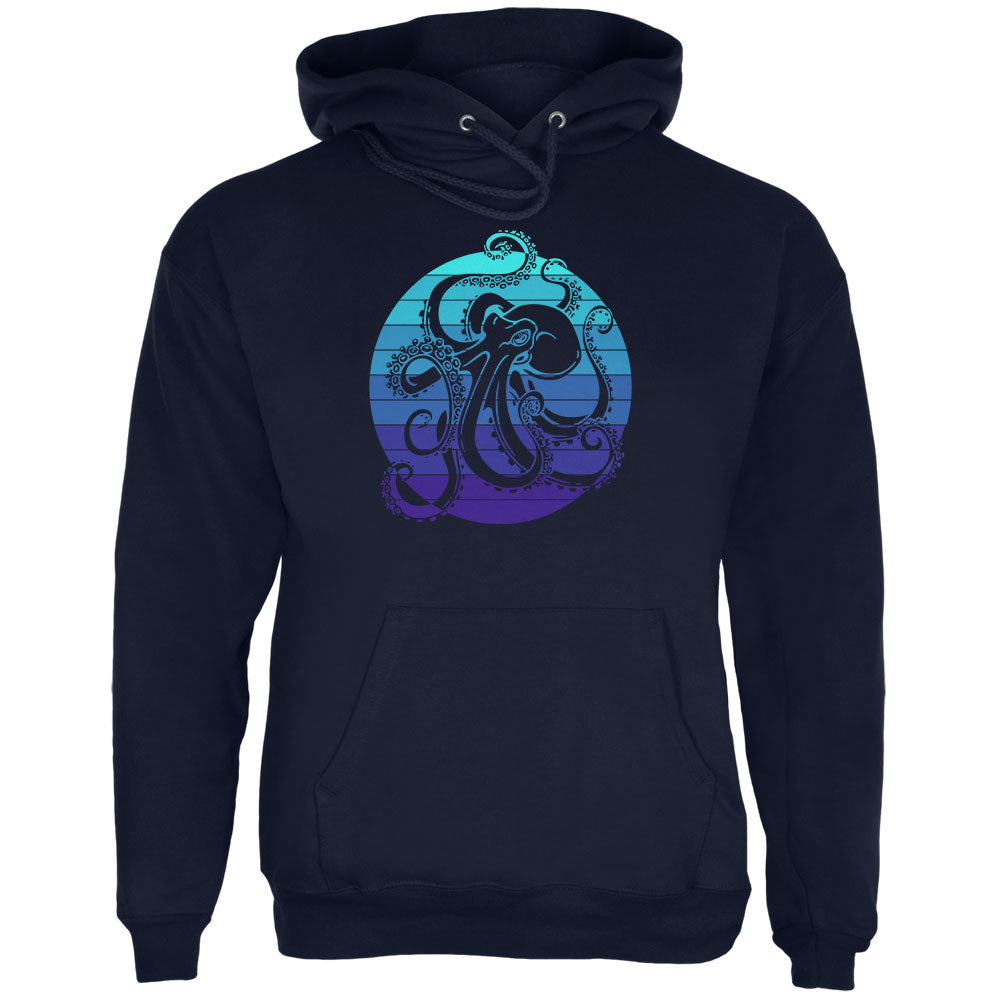 Kraken Octopus Ocean Retro Sunset Circle Mens Hoodie Men's Hoodies Old Glory 2XL Navy 