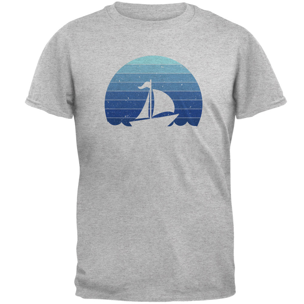 Marina Ocean Sail Boat Silhouette Retro Sunset Blue Mens T Shirt Men's T-Shirts Old Glory 2XL Grey 