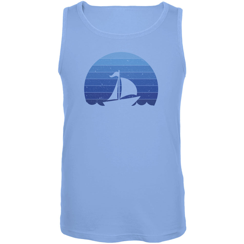 Marina Ocean Sail Boat Silhouette Retro Sunset Blue Mens Tank Top Men's Tank Tops Old Glory 2XL Blue 