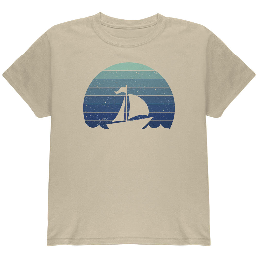 Marina Ocean Sail Boat Silhouette Retro Sunset Blue Youth T Shirt Youth T-Shirts Old Glory YLG Brown 