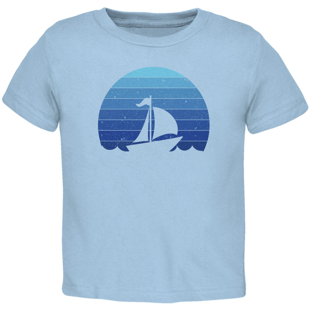 Marina Ocean Sail Boat Silhouette Retro Sunset Blue Toddler T Shirt Toddler T-Shirts Old Glory 2T Blue 