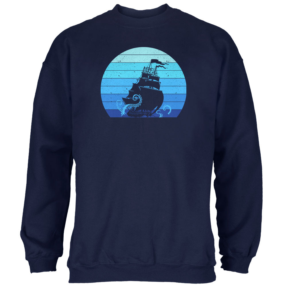 Marine Ocean Sail Boat Octopus Kraken Retro Sun Blue Mens Sweatshirt Men's Sweatshirts Old Glory 2XL Navy 