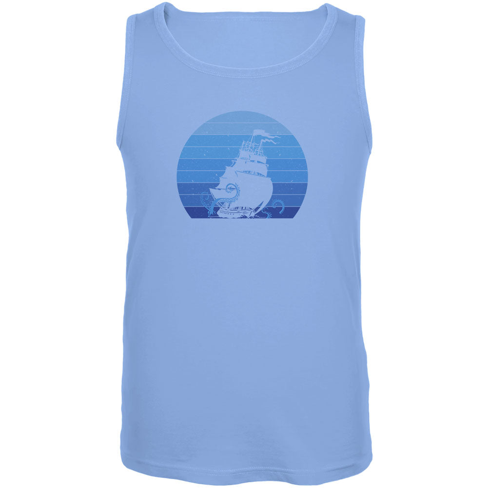 Marine Ocean Sail Boat Octopus Kraken Retro Sun Blue Mens Tank Top Men's Tank Tops Old Glory 2XL Blue 