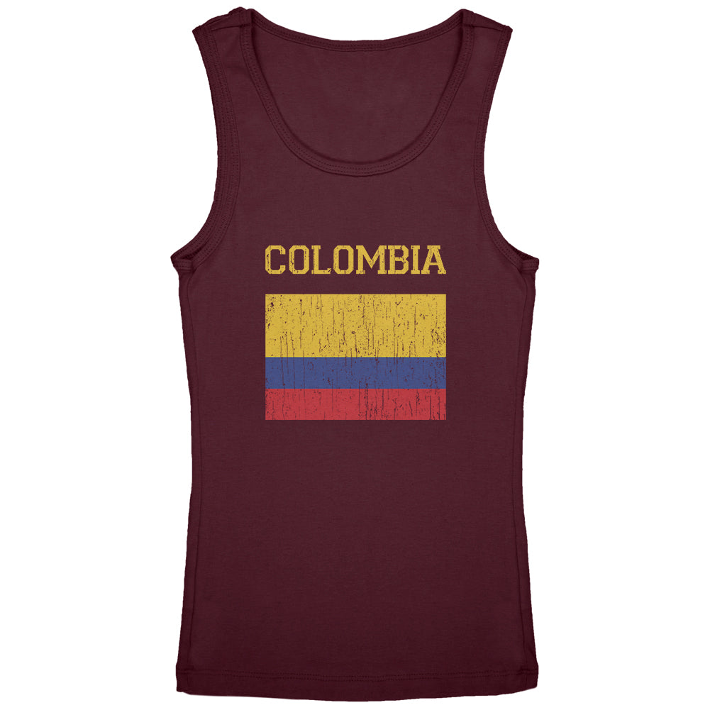 World Cup Distressed Flag Colombia Youth Girls Tank Top Youth T-Shirts Old Glory YLG Burgandy 