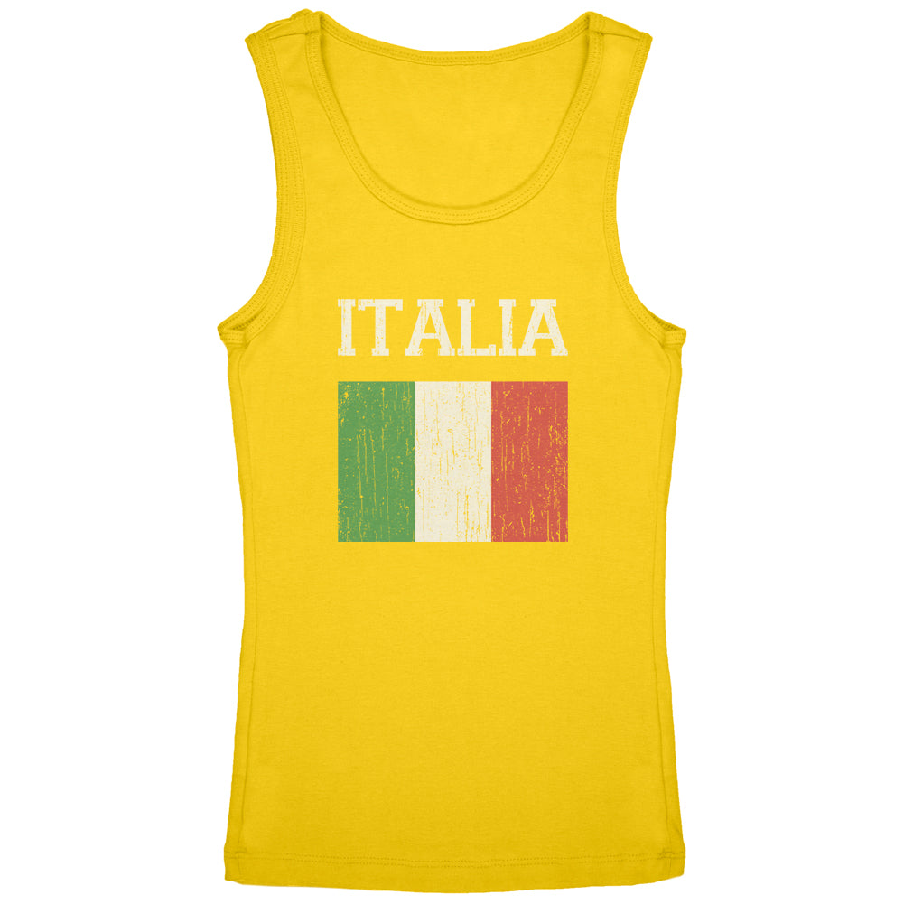 World Cup Distressed Flag Italia Youth Girls Tank Top Youth Tank Tops Old Glory YLG Yellow 