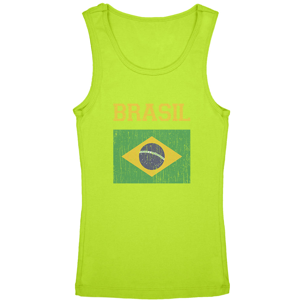 World Cup Distressed Flag Brasil Youth Girls Tank Top Youth Tank Tops Old Glory YLG Green 