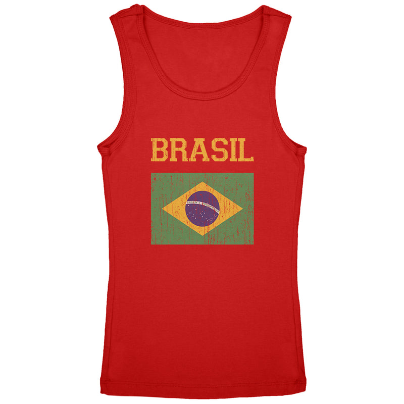 World Cup Distressed Flag Brasil Youth Girls Tank Top Youth Tank Tops Old Glory YLG Red 