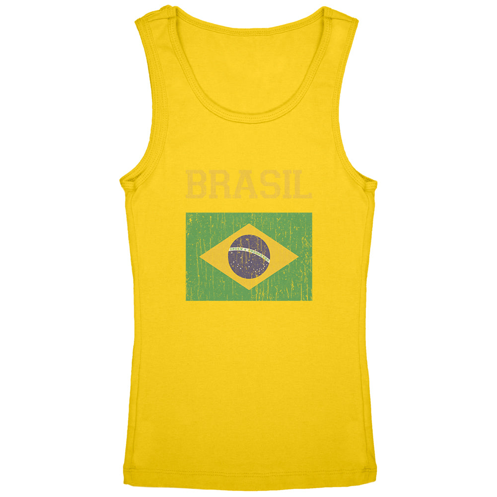 World Cup Distressed Flag Brasil Youth Girls Tank Top Youth Tank Tops Old Glory YLG Yellow 