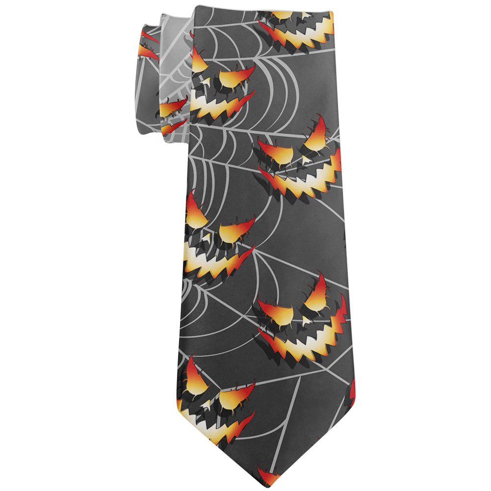 Halloween Spider Webs and Jack-O-Lanterns All Over Neck Tie Men's Neck Ties Old Glory OS Multi 