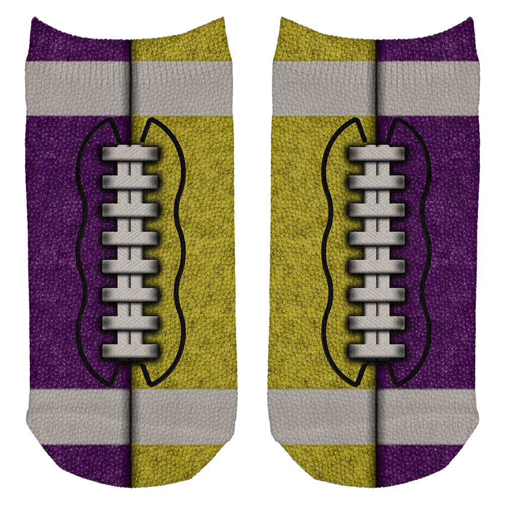 Fantasy Football Team Purple and Yellow All Over Adult Ankle Socks Men's Socks Old Glory OS Multi 