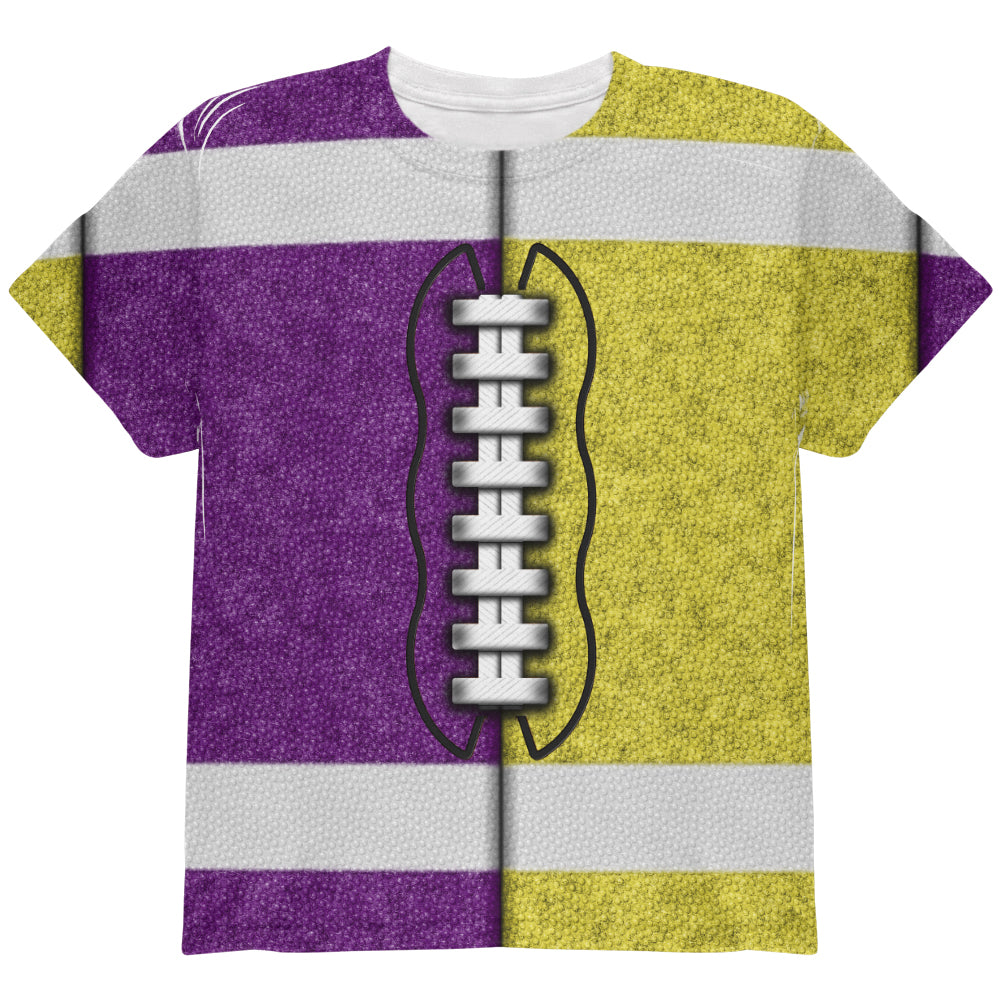 Fantasy Football Team Purple and Yellow All Over Youth T Shirt Youth T-Shirts Old Glory YLG Multi 