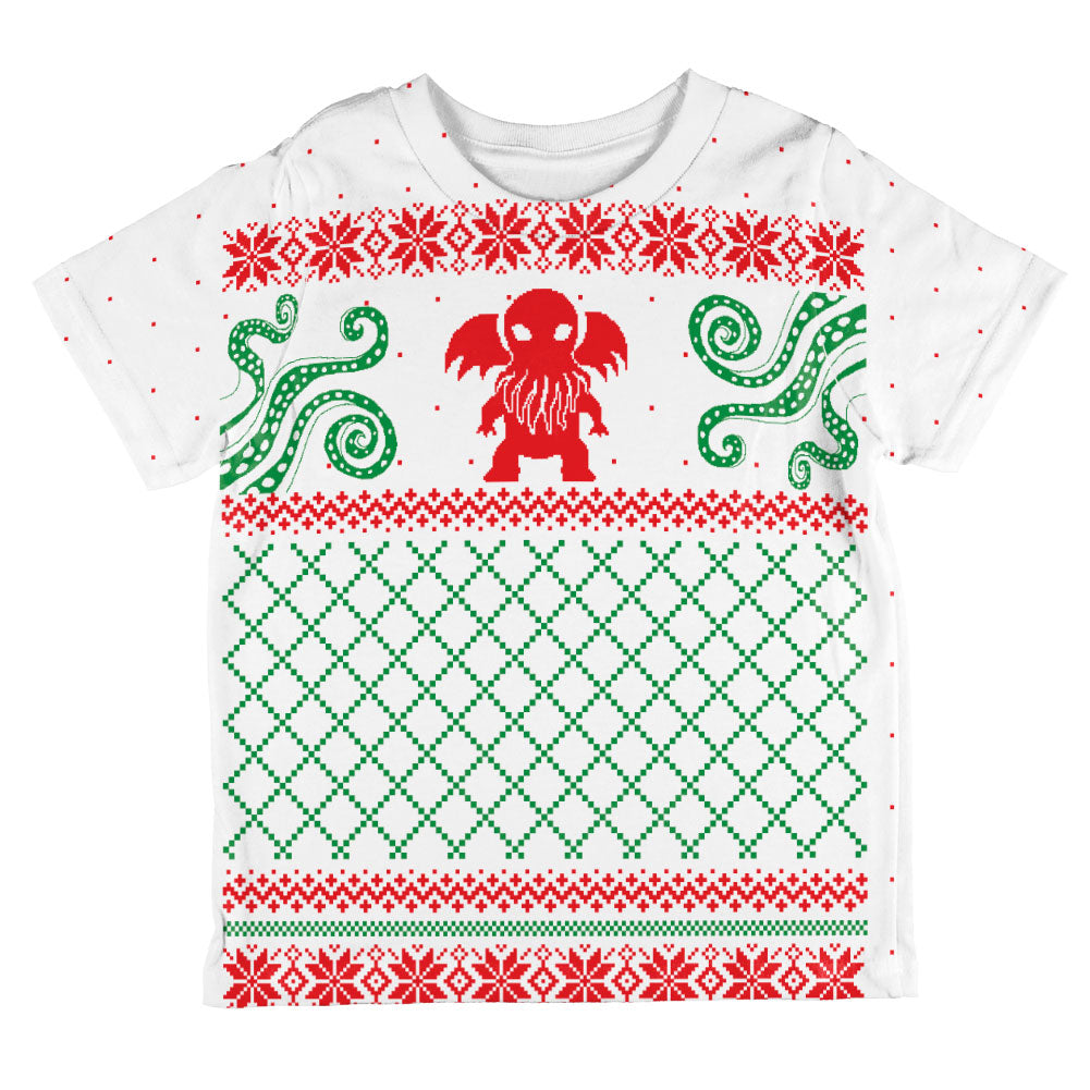 Cthulhu Lovecraft Dimensions Ugly Christmas Sweater All Over Toddler T Shirt Toddler T-Shirts Old Glory 2T Multicolored 