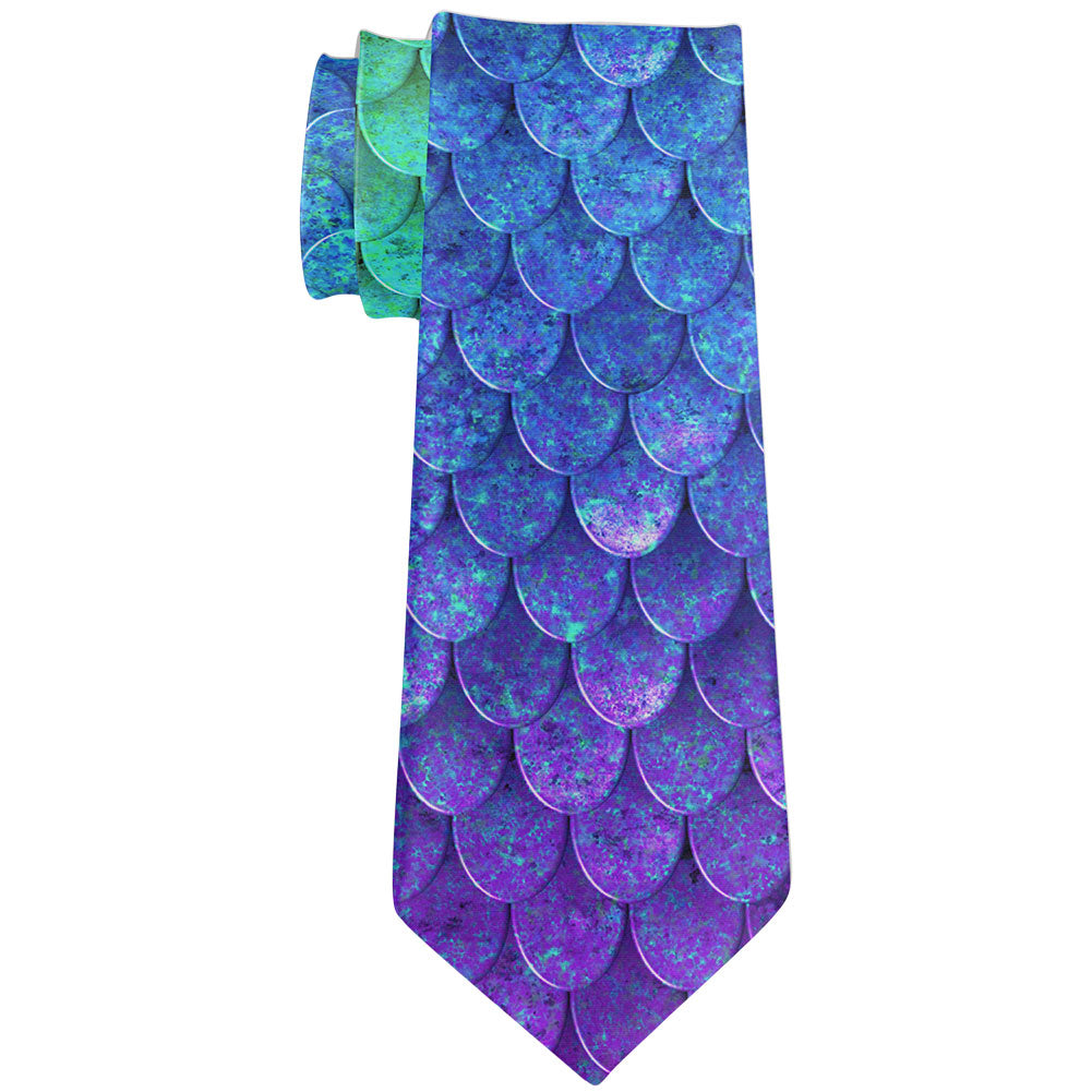 Halloween Mermaid Scales Costume All Over Neck Tie Men's Neck Ties Old Glory OS Multi 