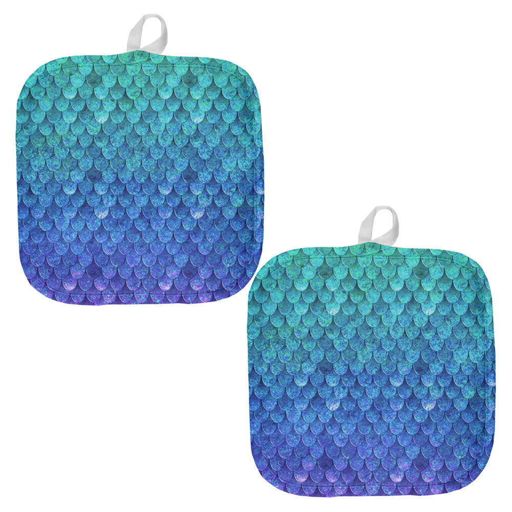 Halloween Mermaid Scales Costume All Over Pot Holder (Set of 2) Pot Holders Old Glory OS Multi 