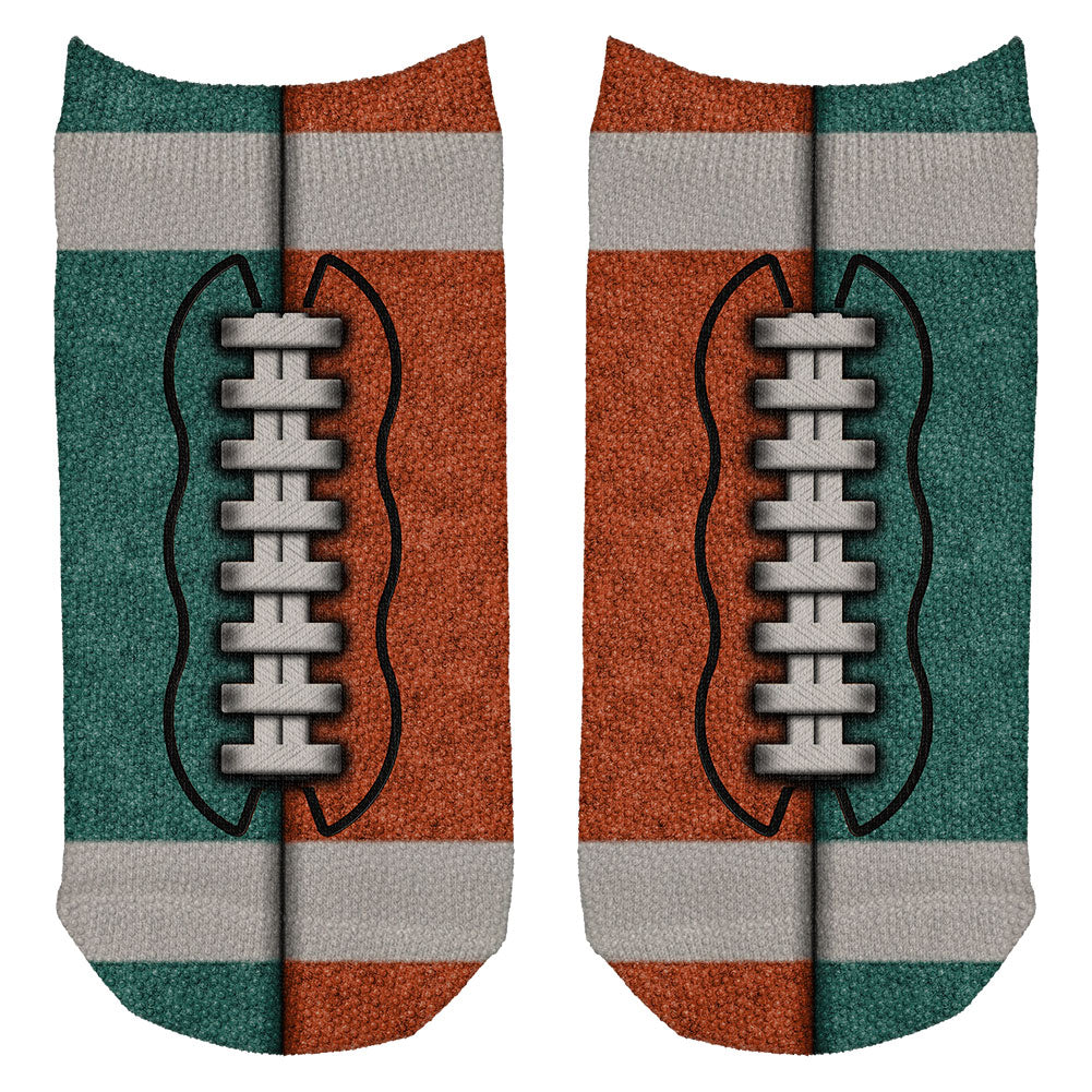 Fantasy Football Team Teal and Orange All Over Adult Ankle Socks Men's Socks Old Glory OS Multi 