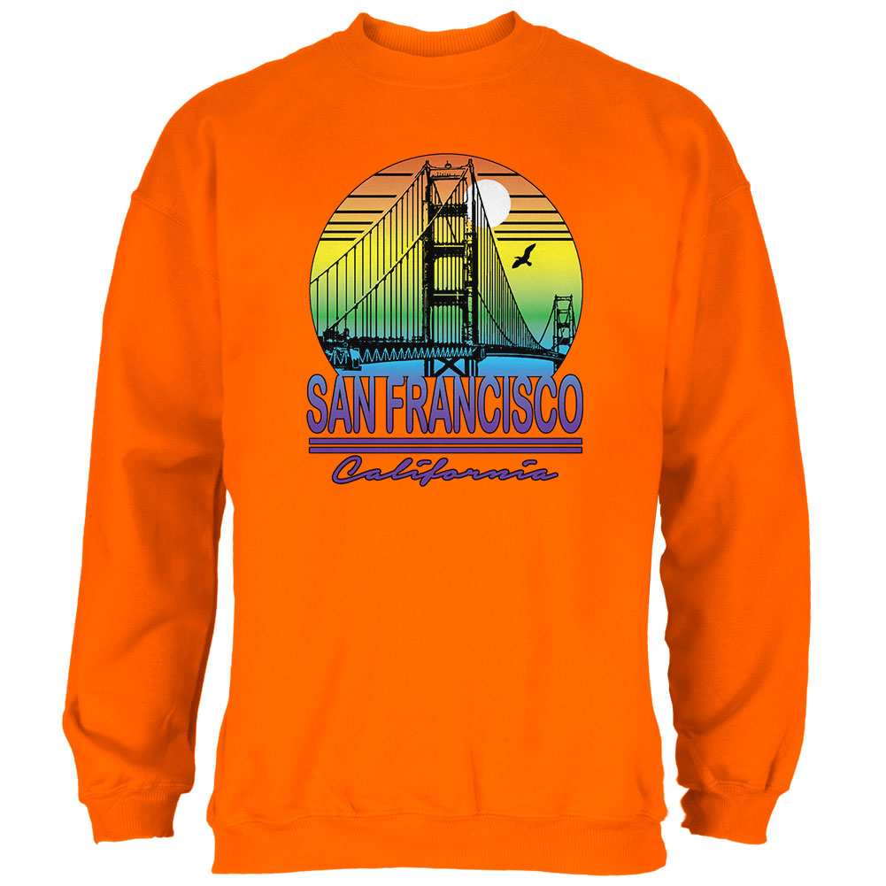 Bridge San Francisco California Rainbow Gradient Mens Sweatshirt Men's Sweatshirts Old Glory 2XL Orange 