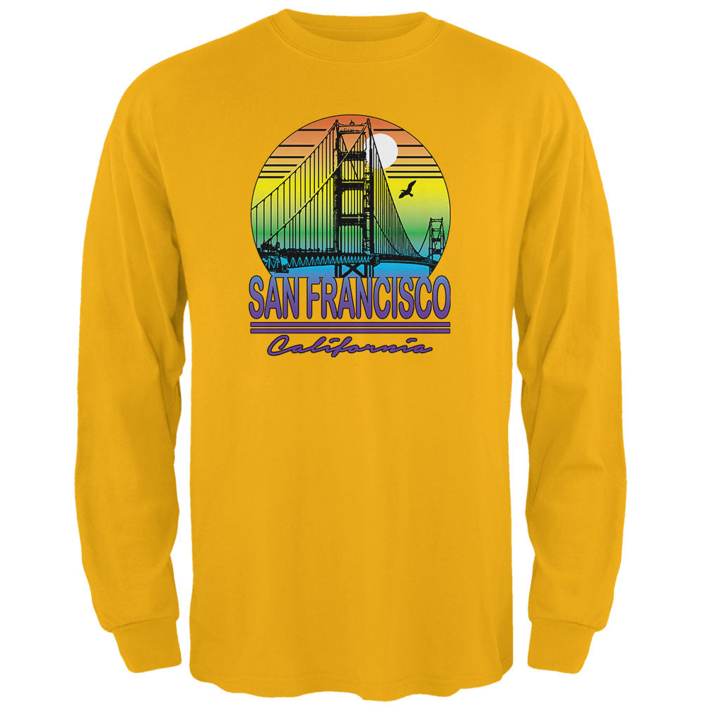 Bridge San Francisco California Rainbow Gradient Mens Long Sleeve T Shirt Men's Long Sleeves Old Glory 2XL Yellow 