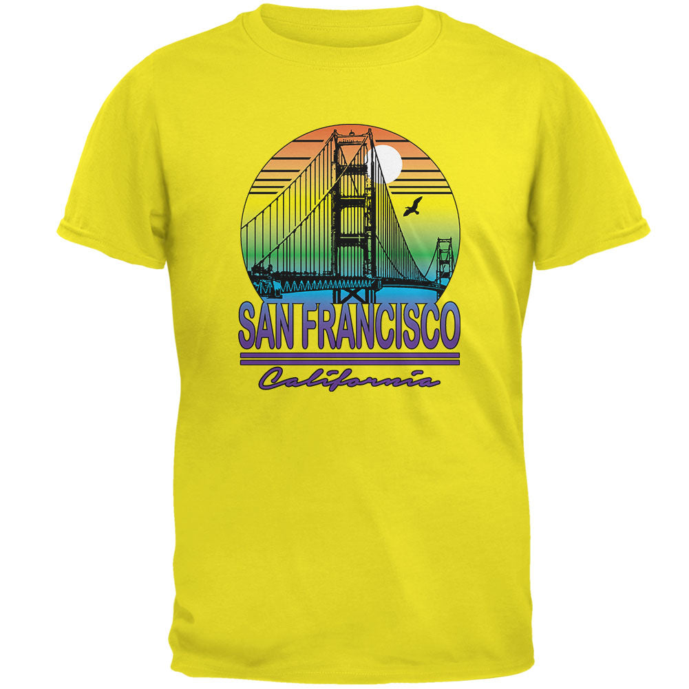 Bridge San Francisco California Rainbow Gradient Mens T Shirt Men's T-Shirts Old Glory 2XL Yellow 