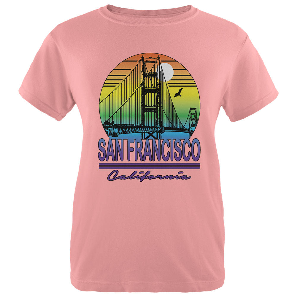 Bridge San Francisco California Rainbow Gradient Womens T Shirt Women's T-Shirts Old Glory LG Pink 