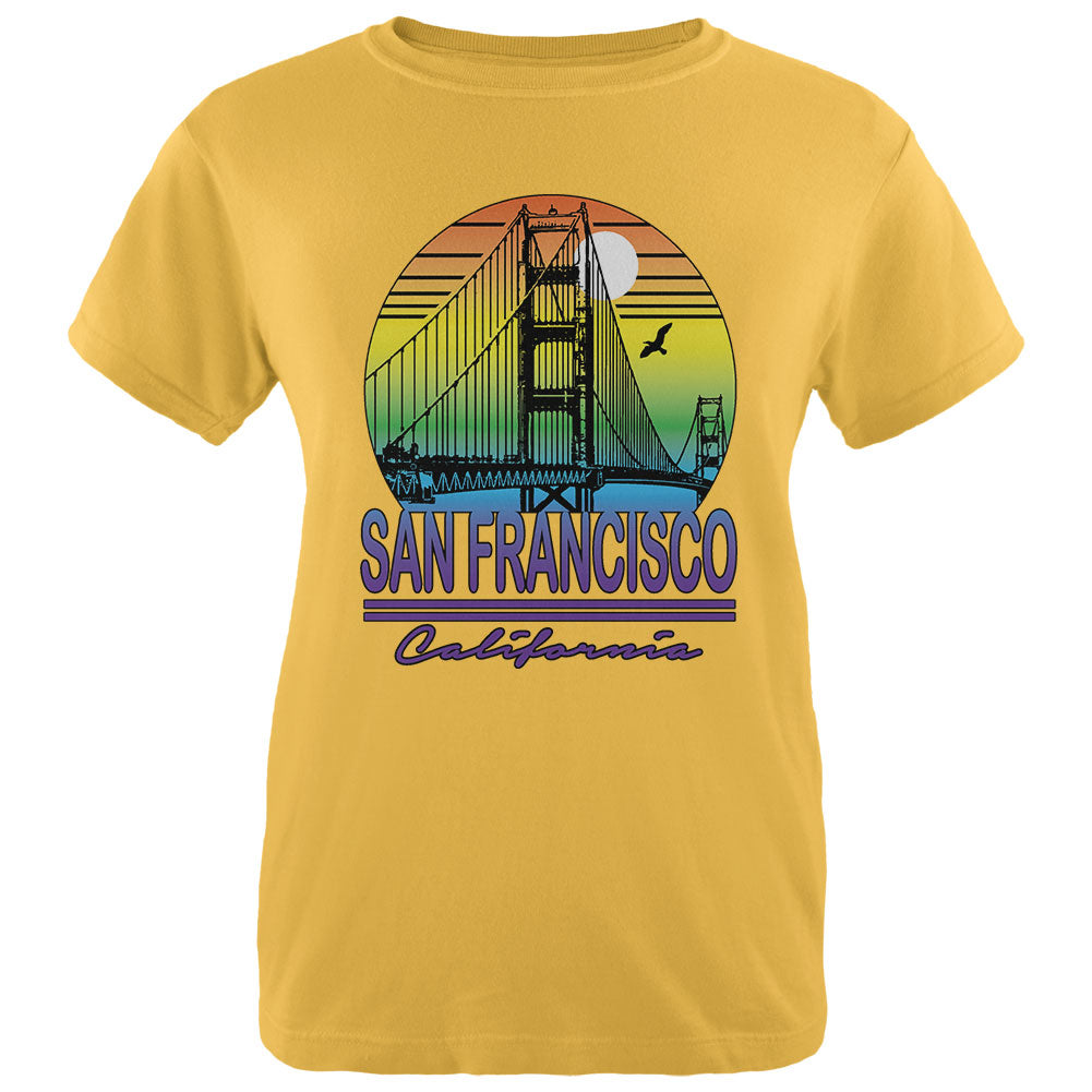 Bridge San Francisco California Rainbow Gradient Womens T Shirt Women's T-Shirts Old Glory LG Yellow 