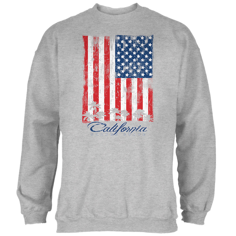 Flag Palm Trees California Golden State Mens Sweatshirt Men's Sweatshirts Old Glory 2XL Grey 