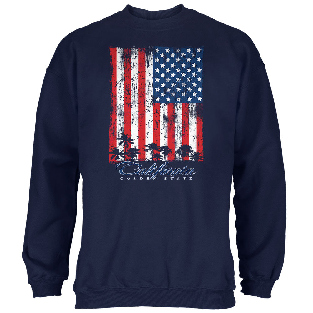 Flag Palm Trees California Golden State Mens Sweatshirt Men's Sweatshirts Old Glory 2XL Navy 