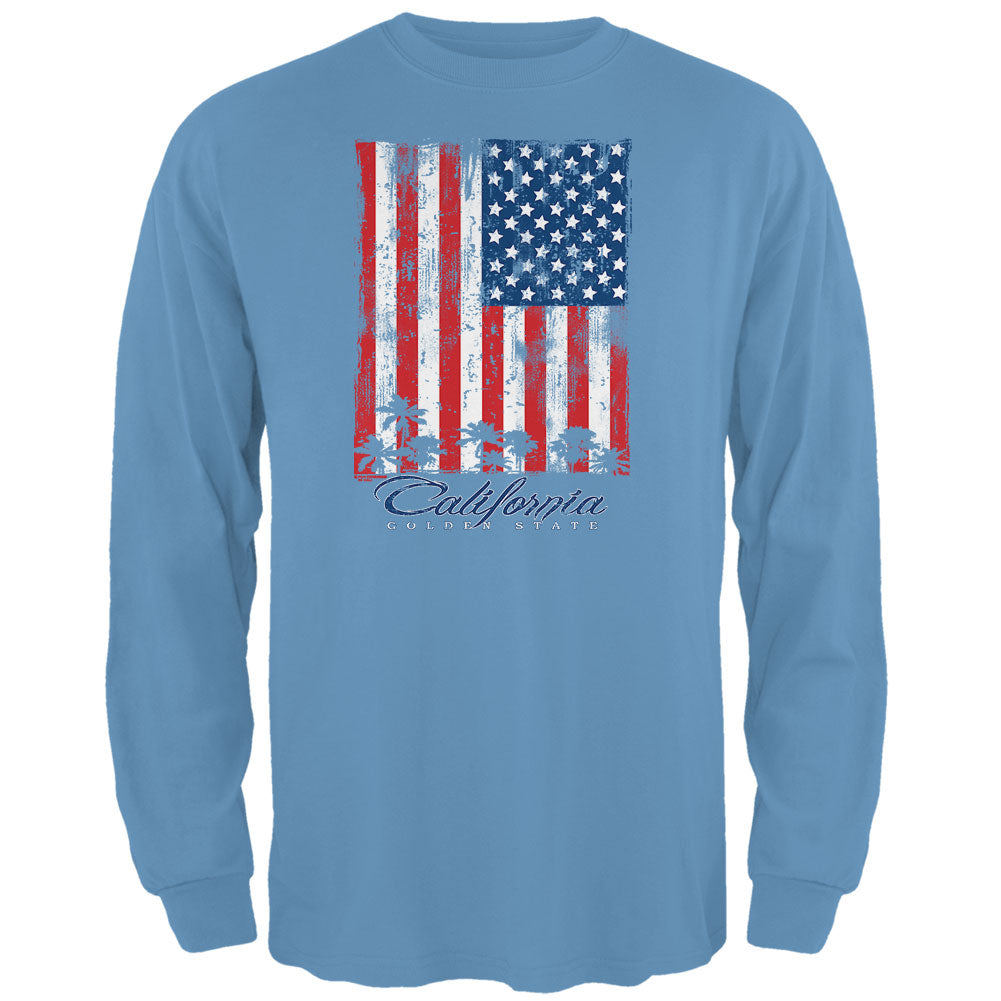 Flag Palm Trees California Golden State Mens Long Sleeve T Shirt Men's Long Sleeves Old Glory LG Blue 