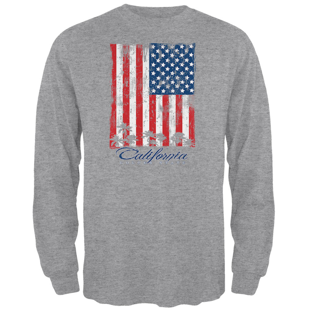 Flag Palm Trees California Golden State Mens Long Sleeve T Shirt Men's Long Sleeves Old Glory 3XL Grey 