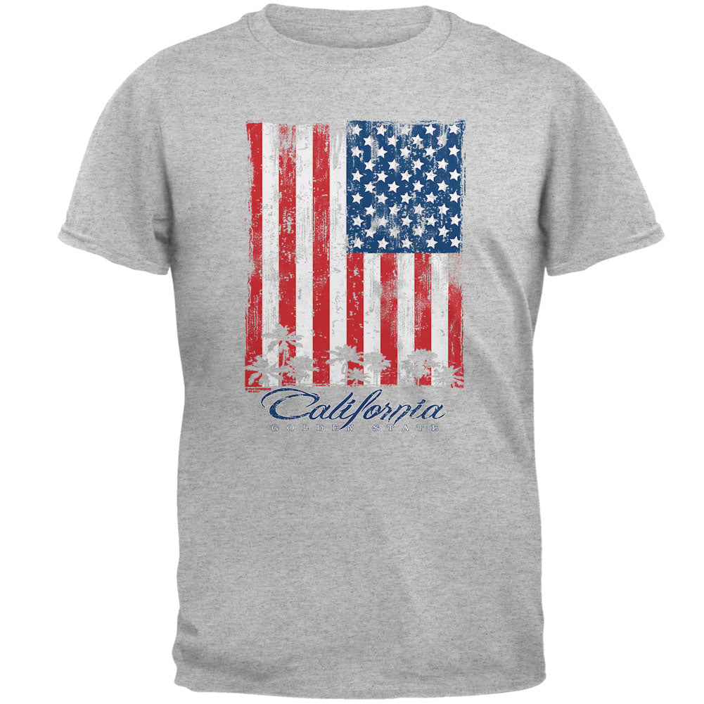 Flag Palm Trees California Golden State Mens T Shirt Men's T-Shirts Old Glory LG Grey 