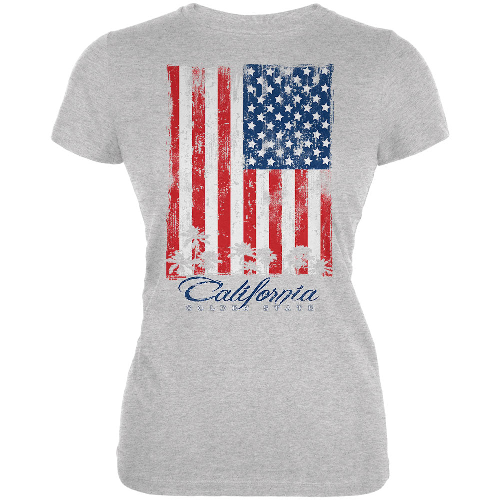 Flag Palm Trees California Golden State Juniors Soft T Shirt Juniors T-Shirts Old Glory LG Grey 