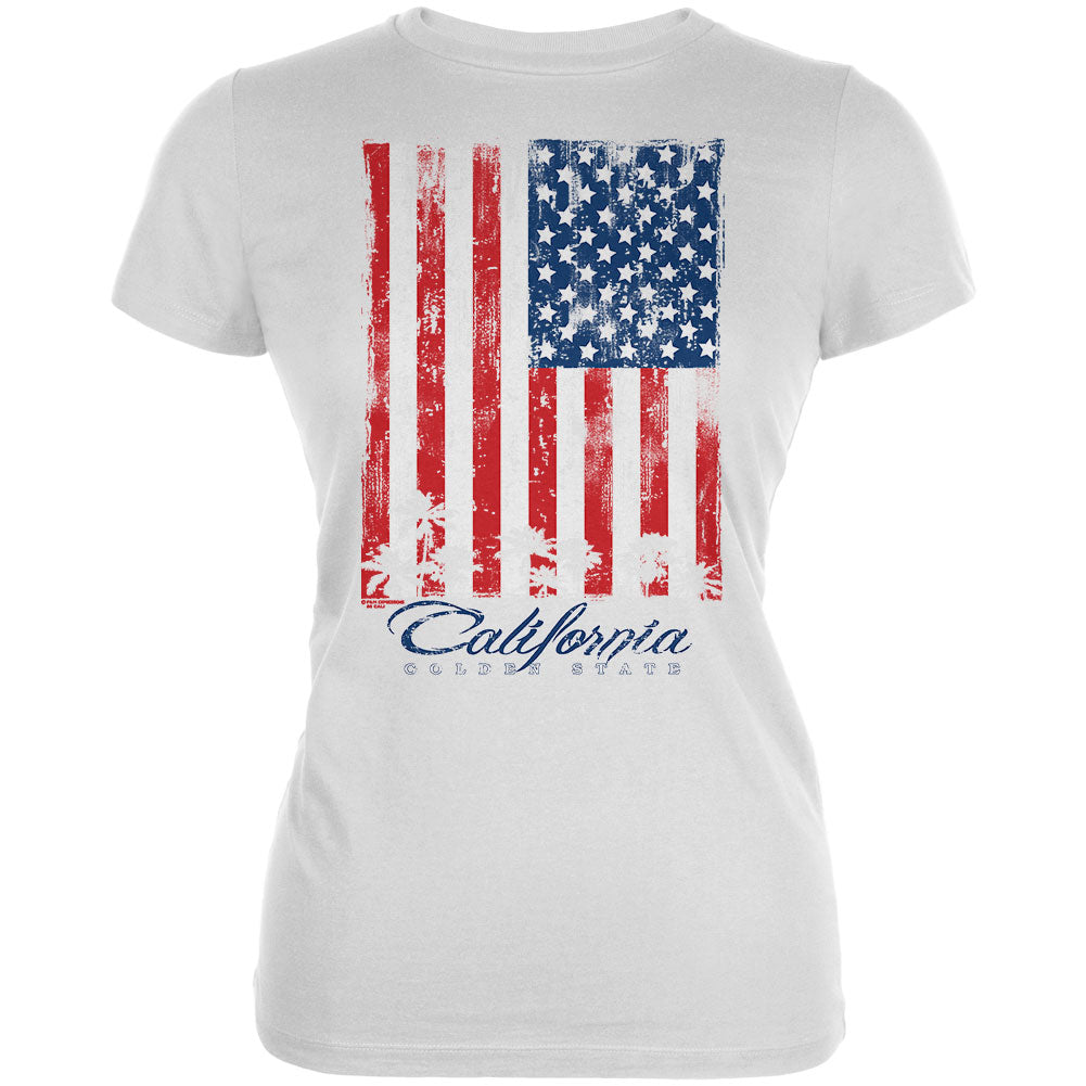 Flag Palm Trees California Golden State Juniors Soft T Shirt Juniors T-Shirts Old Glory 2XL White 