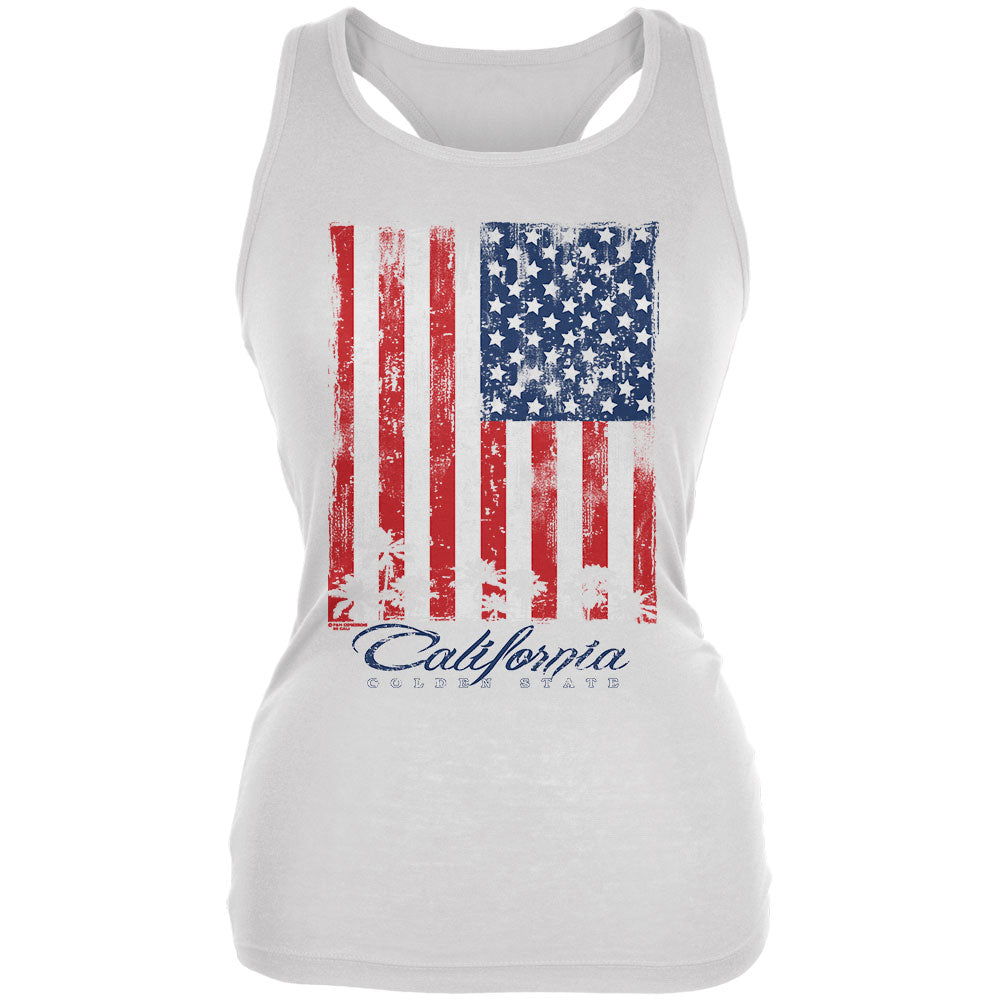 Flag Palm Trees California Golden State Juniors Soft Tank Top Juniors Tank Tops Old Glory 2XL White 