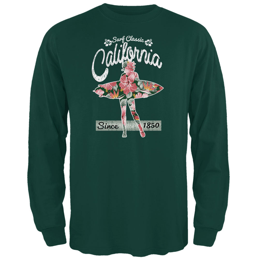 Floral Pineapple Surfer California Surf Classic Mens Long Sleeve T Shirt Men's Long Sleeves Old Glory 2XL Green 