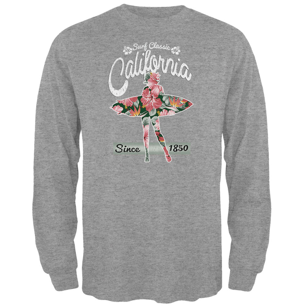 Floral Pineapple Surfer California Surf Classic Mens Long Sleeve T Shirt Men's Long Sleeves Old Glory 2XL Grey 