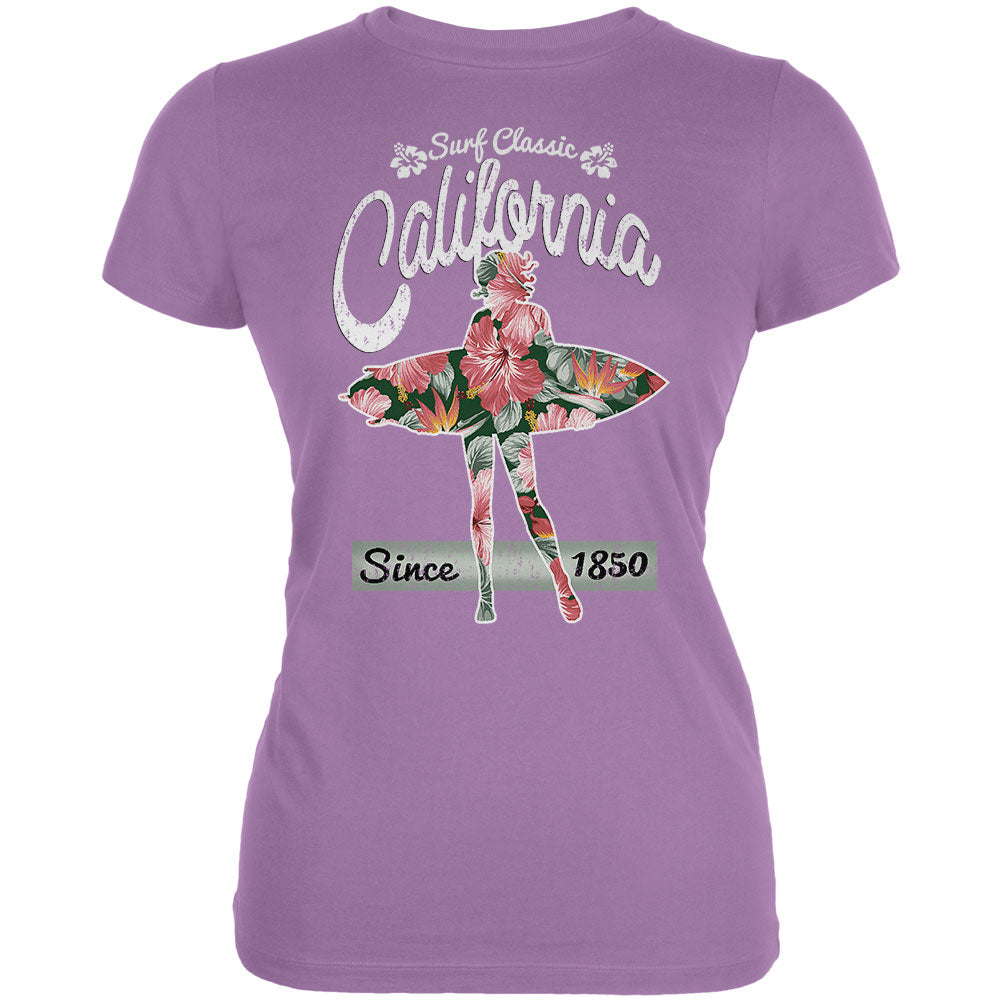 Floral Pineapple Surfer California Surf Classic Juniors Soft T Shirt Juniors T-Shirts Old Glory LG Purple 