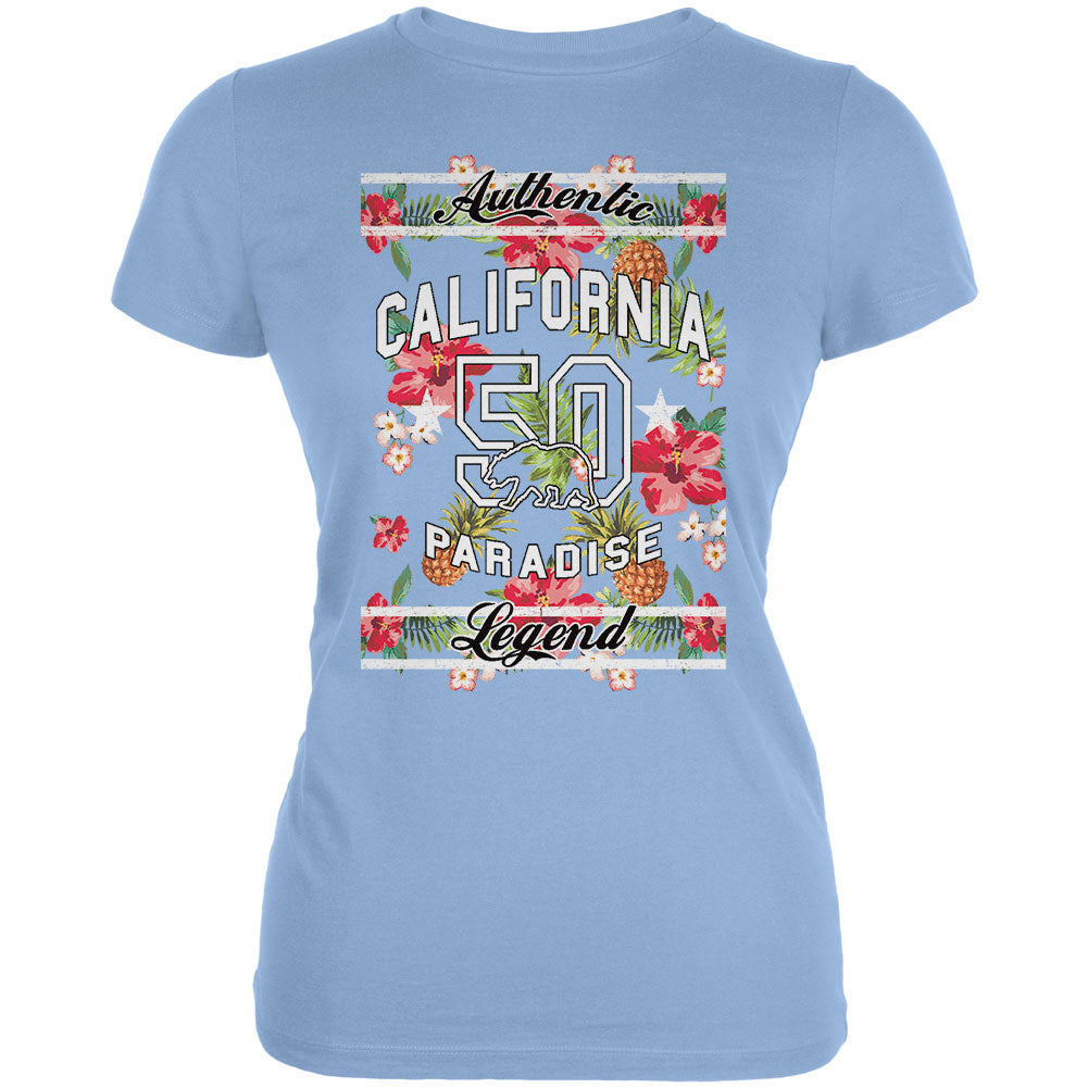 Floral Paradise Found California Juniors Soft T Shirt Juniors T-Shirts Old Glory LG Blue 