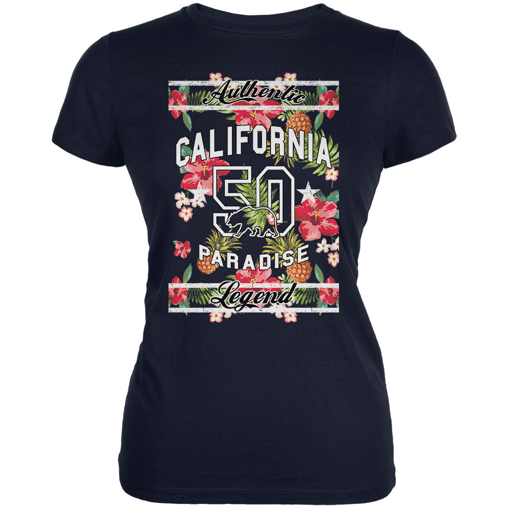 Floral Paradise Found California Juniors Soft T Shirt Juniors T-Shirts Old Glory 2XL Navy 