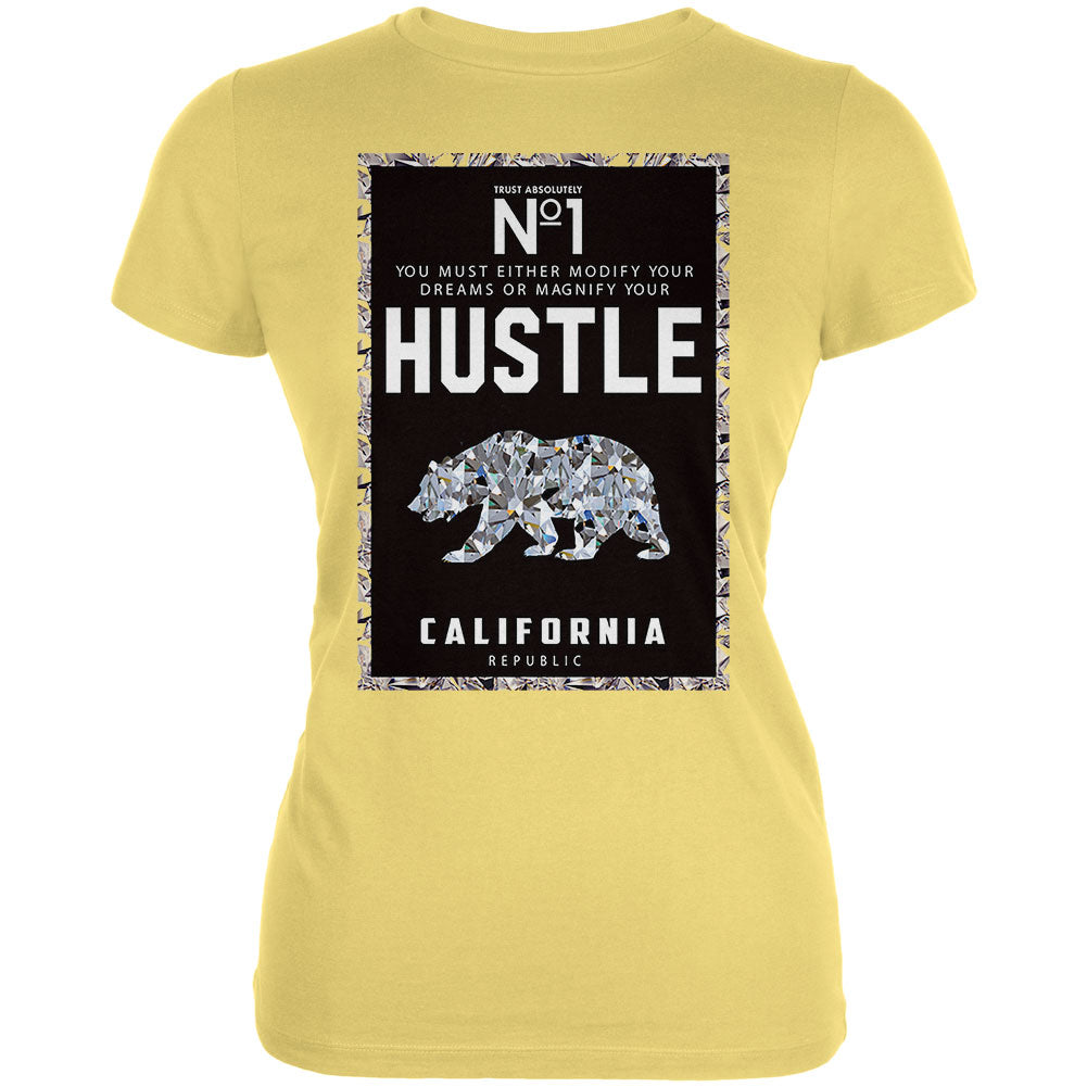 Diamond Bear Hustle California Juniors Soft T Shirt Juniors T-Shirts Old Glory LG Yellow 