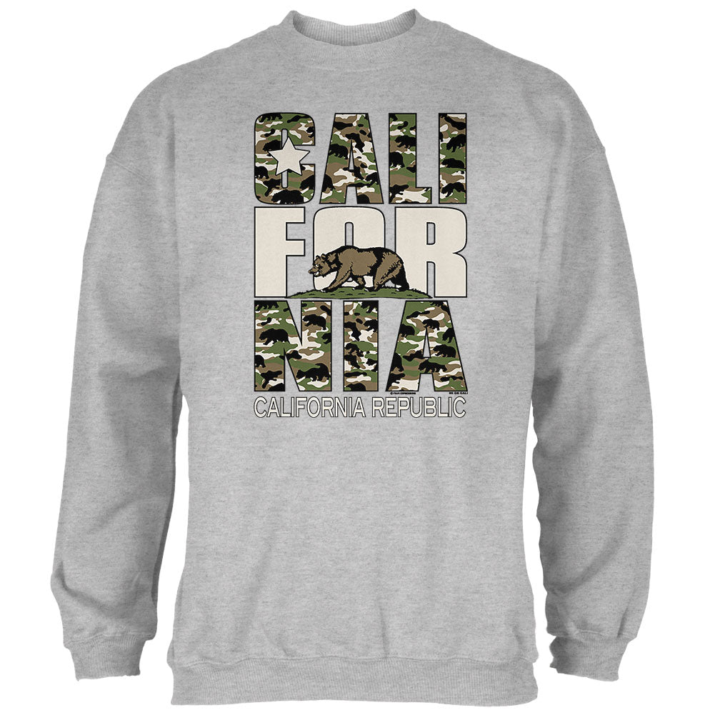 Camo Bear California Republic Oversize Mens Sweatshirt Men's Sweatshirts Old Glory 2XL Grey 