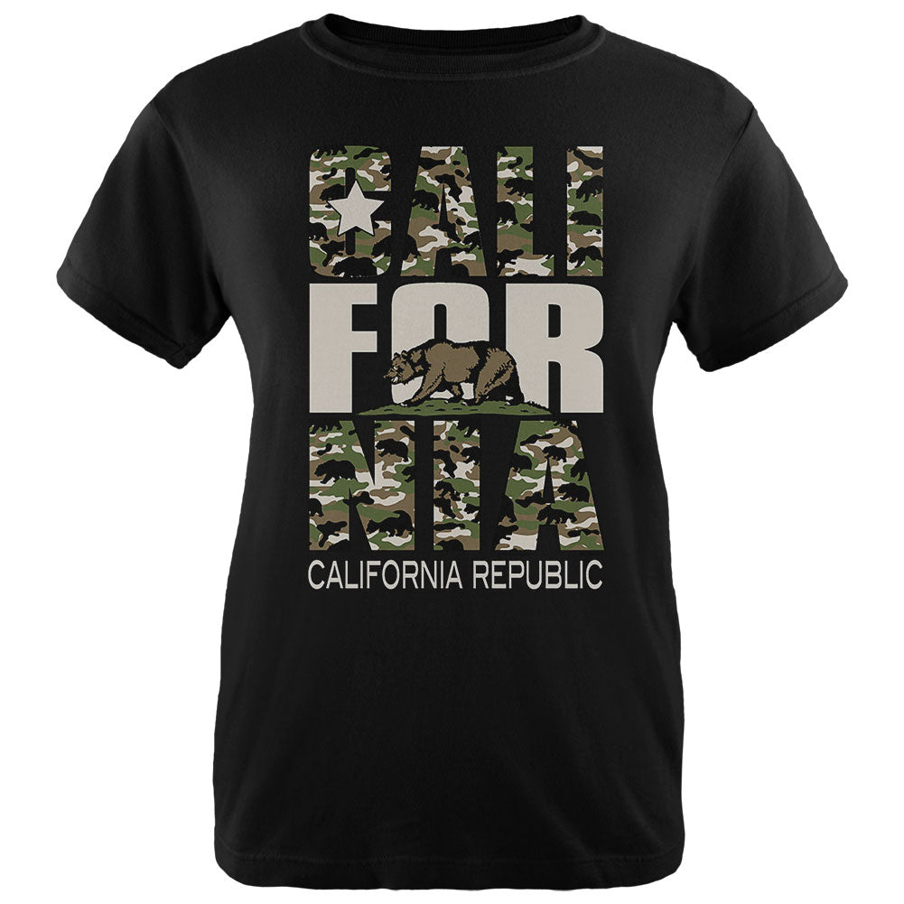 Camo Bear California Republic Oversize Womens T Shirt Women's T-Shirts Old Glory 2XL Black 