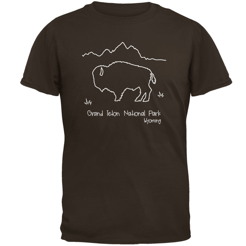 National Park Grand Teton Buffalo Mens T Shirt Men's T-Shirts Old Glory 2XL Brown 