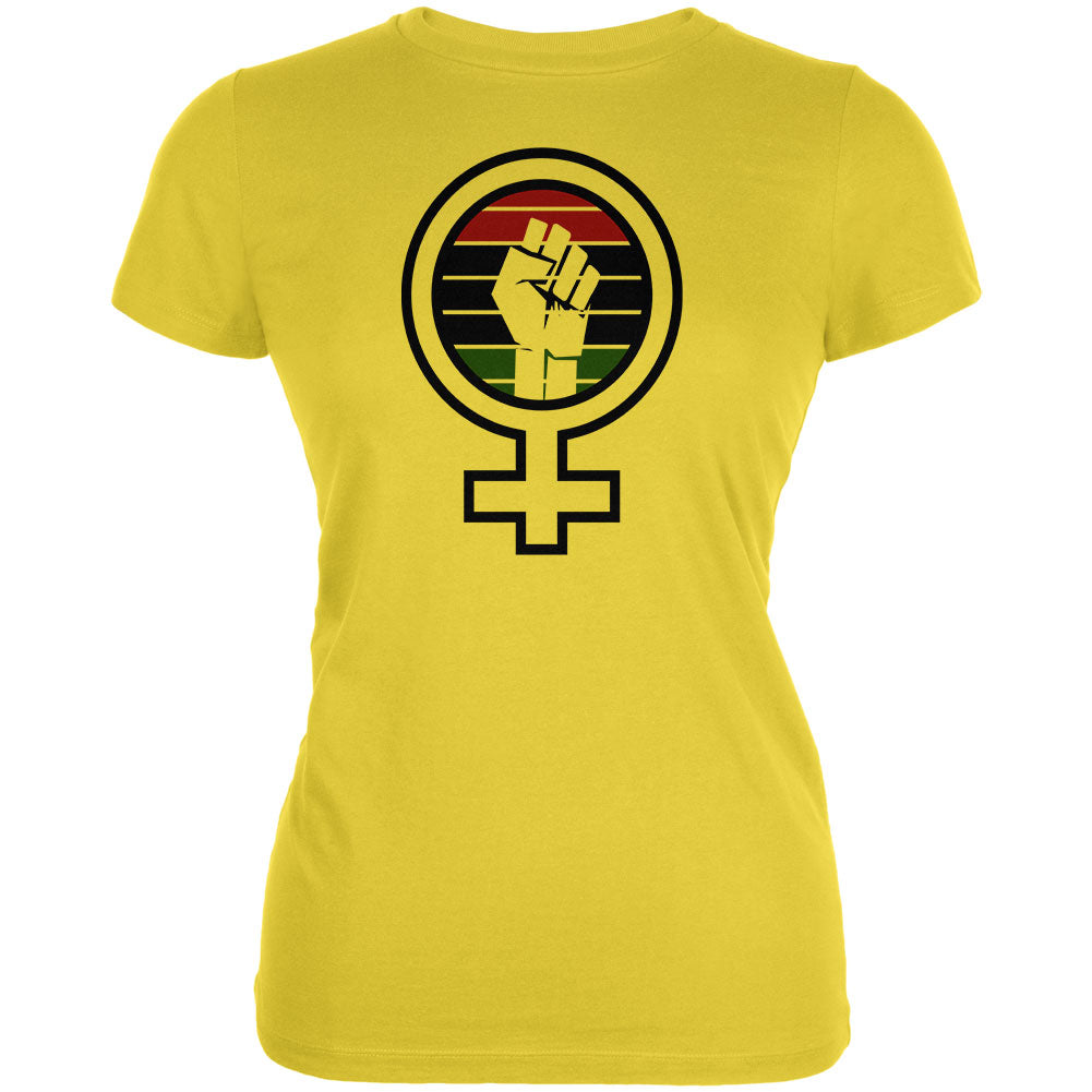 Feminist Raised First 70's Retro Sun Afro-American flag Juniors Soft T Shirt Juniors T-Shirts Old Glory 2XL Bright Yellow 