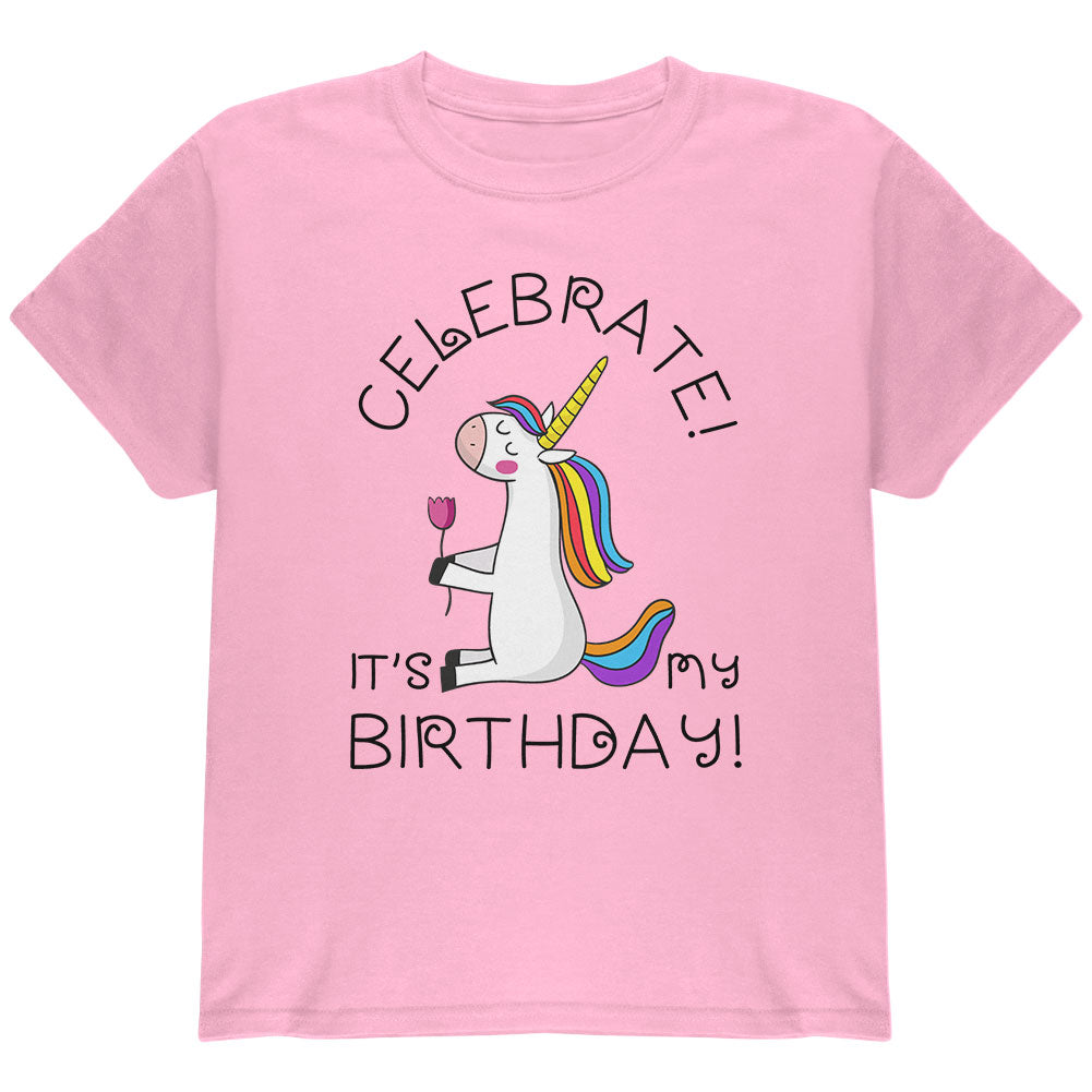 Unicorn Celebrate it's my Birthday Youth T Shirt Youth T-Shirts Old Glory YLG Light Pink 