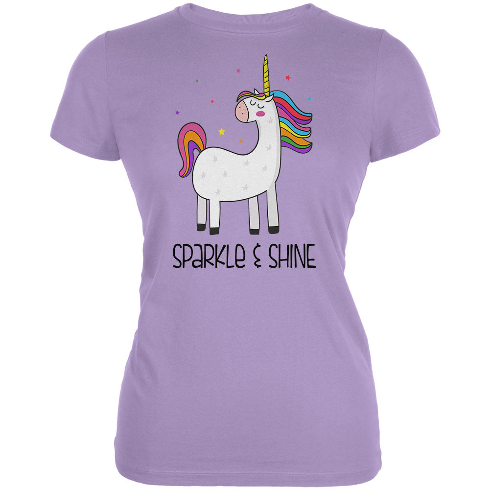 Unicorn Sparkle and Shine Juniors Soft T Shirt Juniors T-Shirts Old Glory LG Lavender 