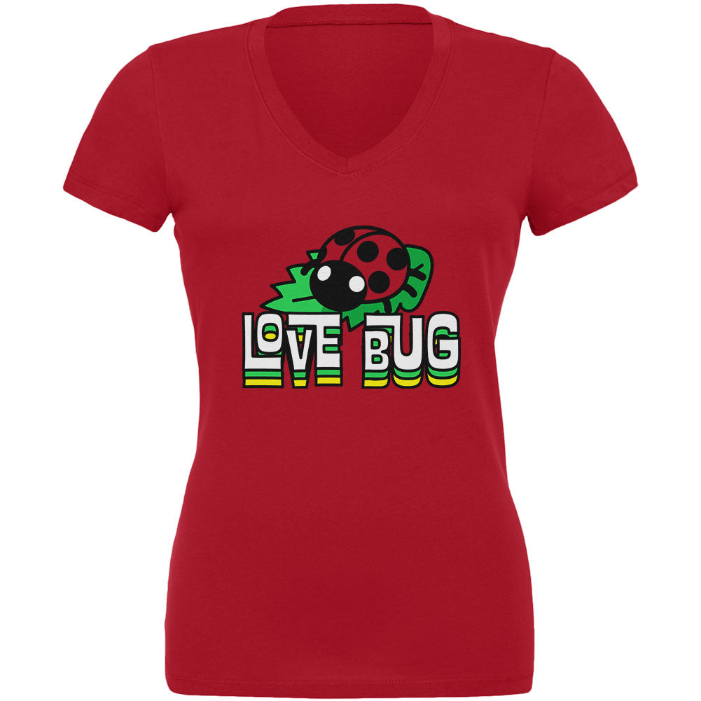 Love Bug Ladybug Retro 70s Juniors V-Neck T Shirt Juniors T-Shirts Old Glory 2XL Red 