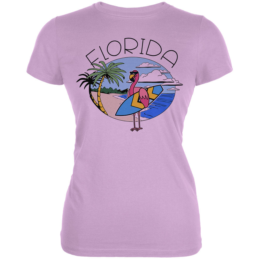 Florida Flamingo Summer Beach Juniors Soft T Shirt Juniors T-Shirts Old Glory LG Lilac 