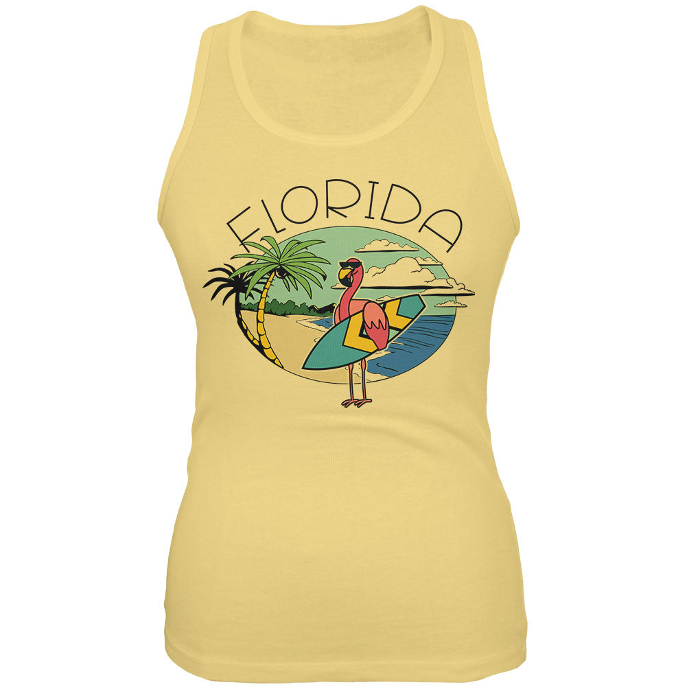 Florida Flamingo Summer Beach Juniors Soft Tank Top Juniors Tank Tops Old Glory 2XL Yellow 