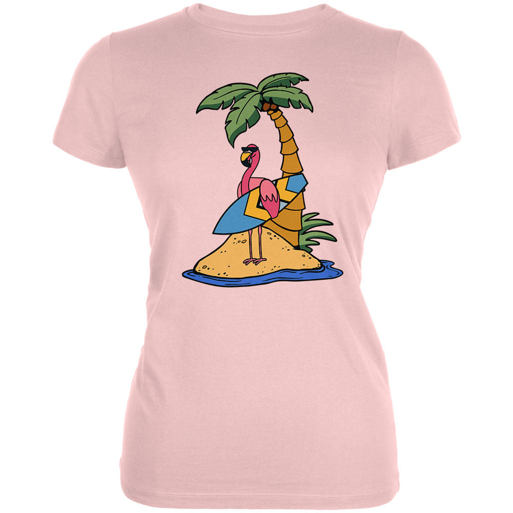 Flamingo Summer Palm Tree Juniors Soft T Shirt Juniors T-Shirts Old Glory 2XL Blush Pink 