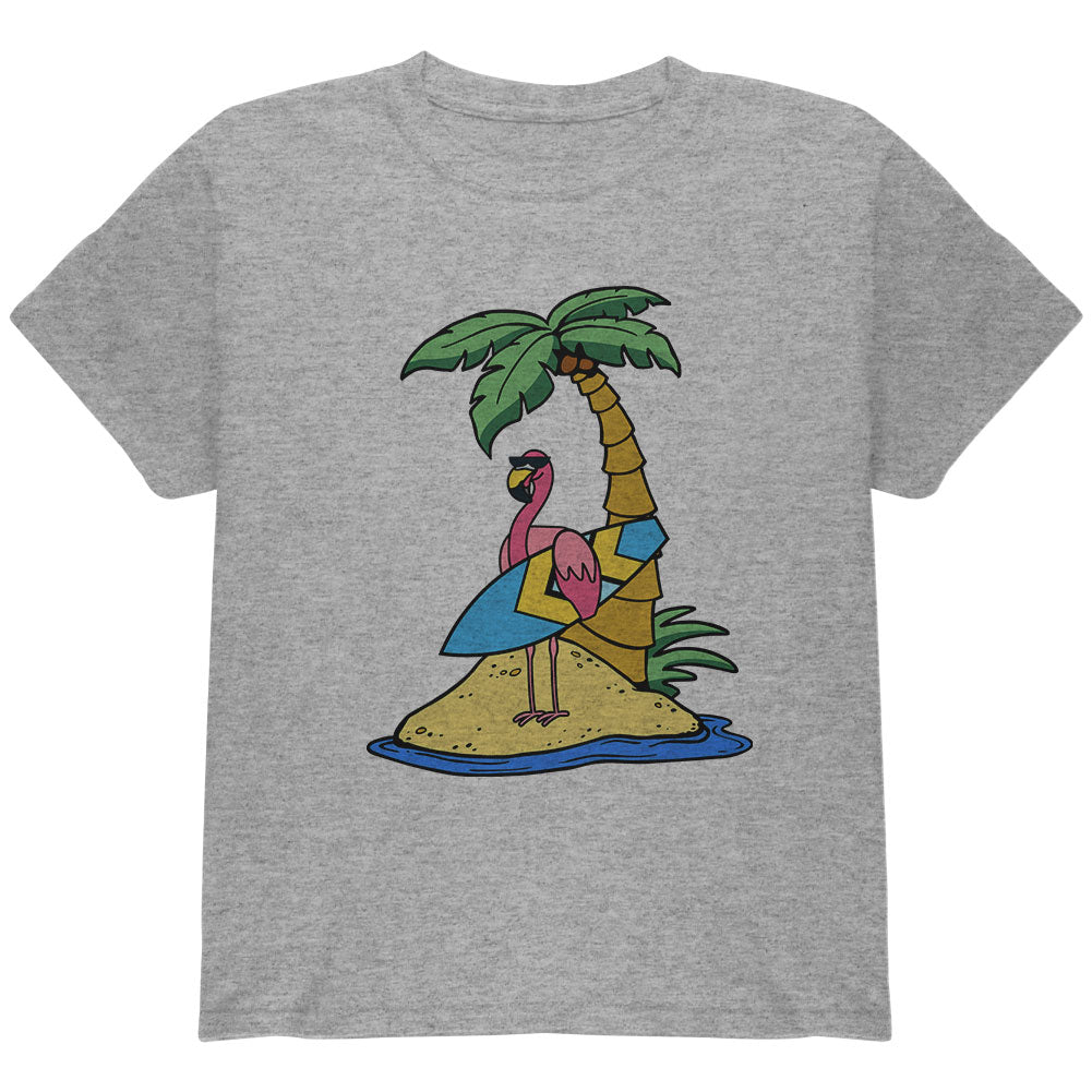 Flamingo Summer Palm Tree Youth T Shirt Youth T-Shirts Old Glory YLG Heather Grey 