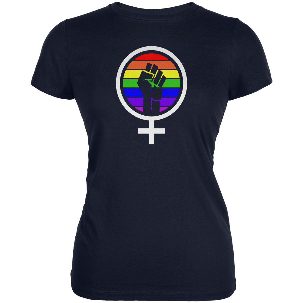 Feminism Raised First 70's Retro Sun Gay Flag Juniors Soft T Shirt Juniors T-Shirts Old Glory 2XL Navy 